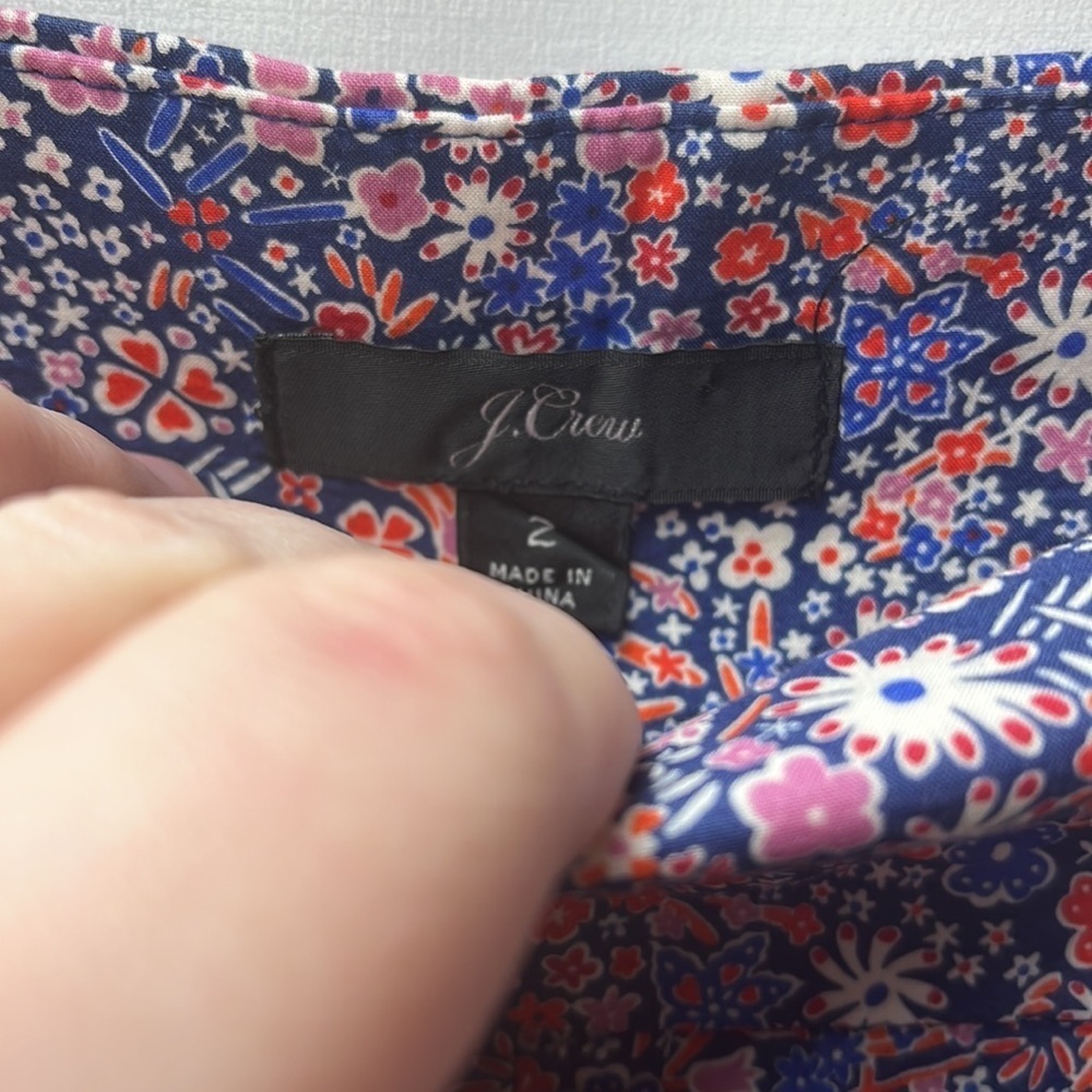 J Crew Blue Red Floral Waist Tie Hi Rise Shorts- 2 - Picture 3 of 5